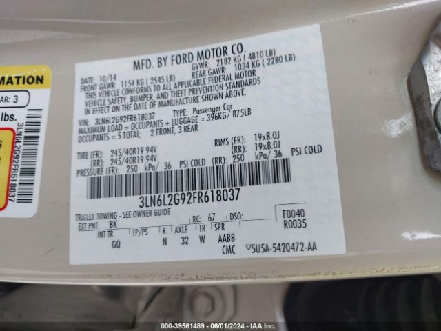 3LN6L2G92FR618037 Lincoln MKZ