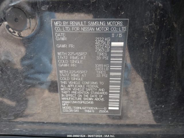 KNMAT2MV1GP623416 Nissan ROGUE SV