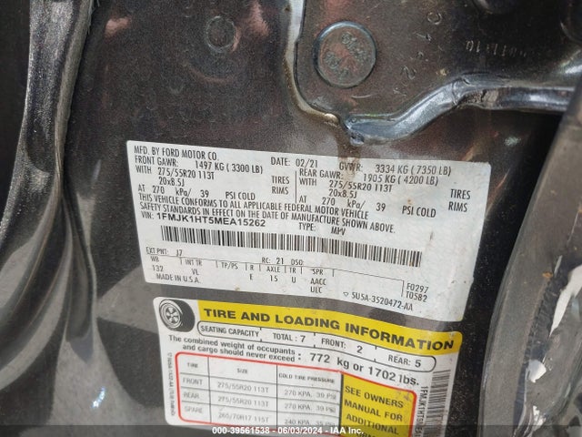 1FMJK1HT5MEA15262 Ford Expedition Xlt Max