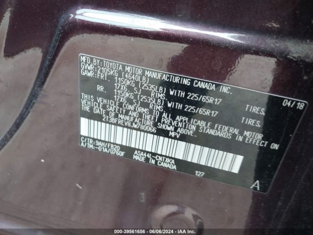 2T3BFREV8JW780066 Toyota RAV4 LE