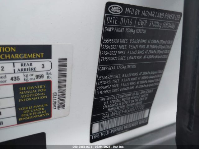 SALWR2EF4GA577720 Land Rover Range Rover Sport 5.0l V8 Supercharged/5.0l V8 Supercharged Dynamic