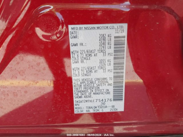 5N1AT2MTXLC754176 Nissan Rogue Sv Fwd