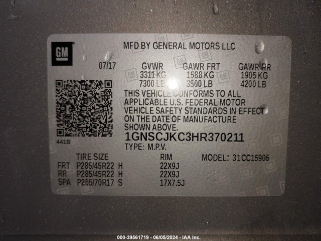 Chevrolet Suburban Premier 2017 1GNSCJKC3HR370211 Image 9