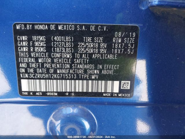 3CZRU5H12KG715313 Honda HR-V SPORT