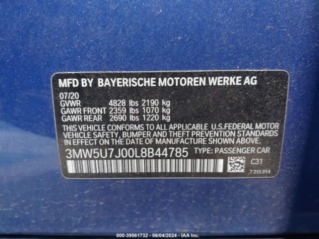 3MW5U7J00L8B44785 BMW 3 Series M340i