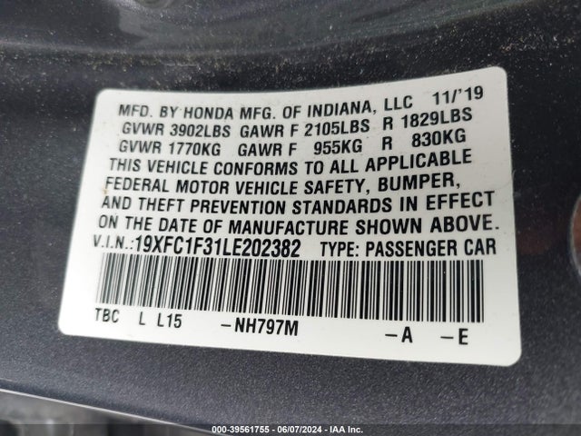 Honda CIVIC EX 2020 19XFC1F31LE202382 Image 9