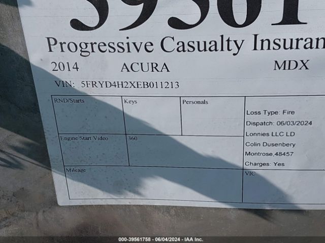 5FRYD4H2XEB011213 Acura MDX