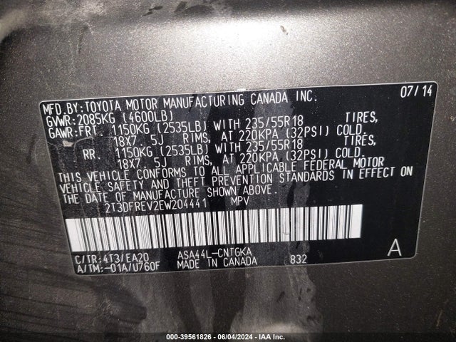 Toyota Rav4 Limited 2014 2T3DFREV2EW204441 Image 9
