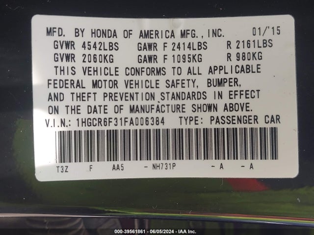 Honda ACCORD HYBRID 2015 1HGCR6F31FA006384 Image 9