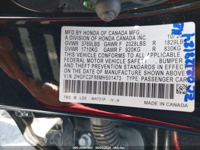 2021 HONDA CIVIC 2HGFC2F88MH501473 Photo 8