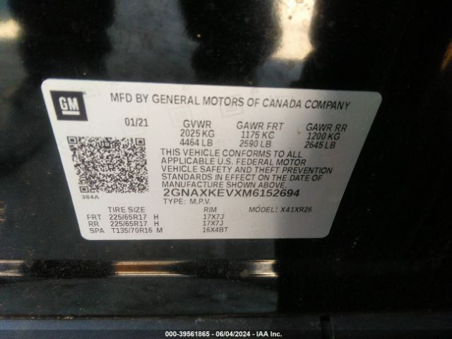 2GNAXKEVXM6152694 Chevrolet Equinox Fwd Lt
