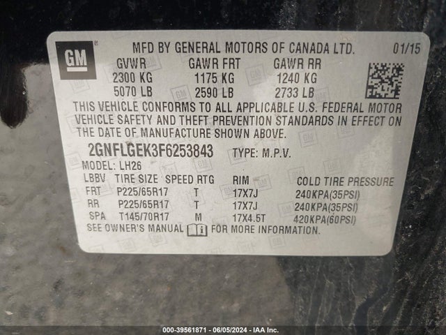 Chevrolet Equinox 2lt 2015 2GNFLGEK3F6253843 Image 9