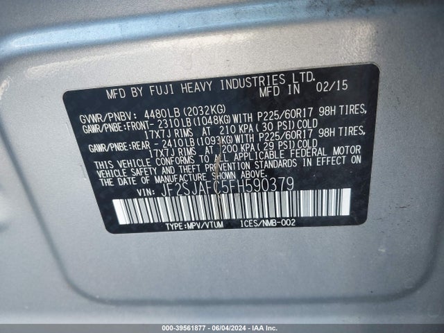 Subaru Forester 2.5i Premium 2015 JF2SJAFC5FH590379 Image 9