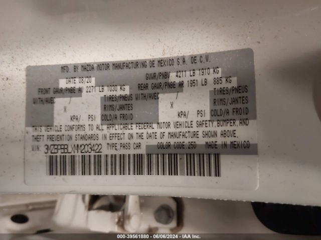 3MZBPBBLXMM203422 Mazda Mazda3 Select