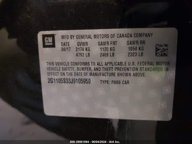 Chevrolet IMPALA 1LT 2018 2G1105S33J9105950 Image 9