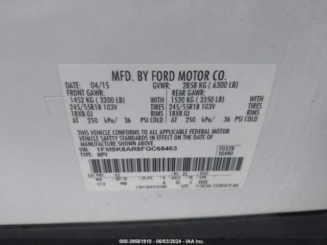 1FM5K8AR8FGC68463 Ford Utility Police Interceptor
