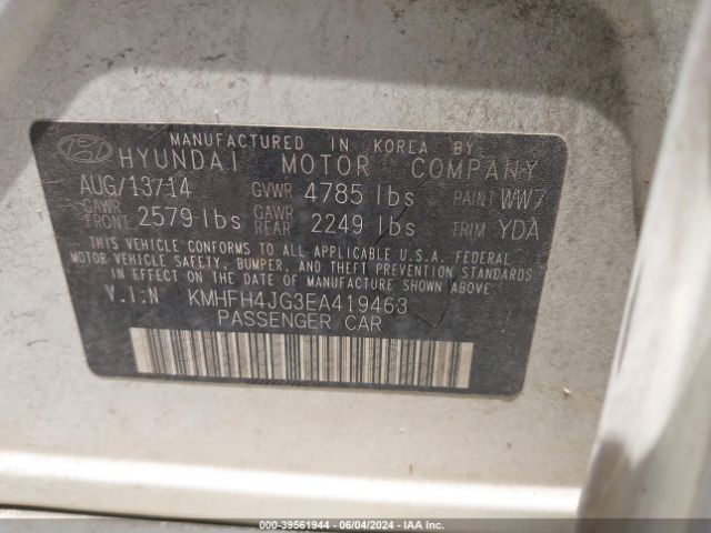 KMHFH4JG3EA419463 Hyundai Azera Limited