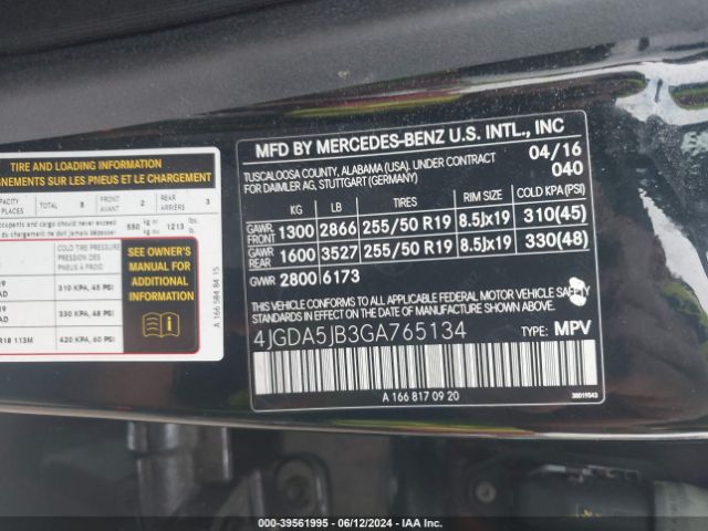 4JGDA5JB3GA765134 Mercedes-Benz GLE 350
