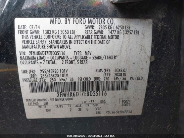 2FMHK6DT7EBD35116 Ford Flex Limited