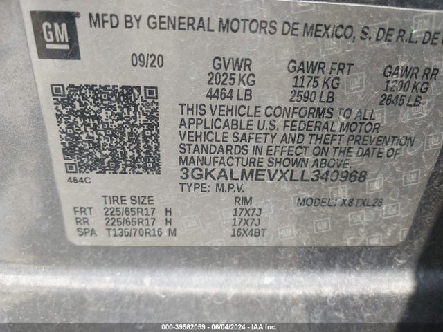 3GKALMEVXLL340968 GMC Terrain Fwd Sle