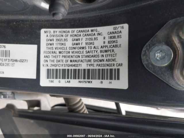 2HGFC1F37GH640271 Honda Civic Ex-t