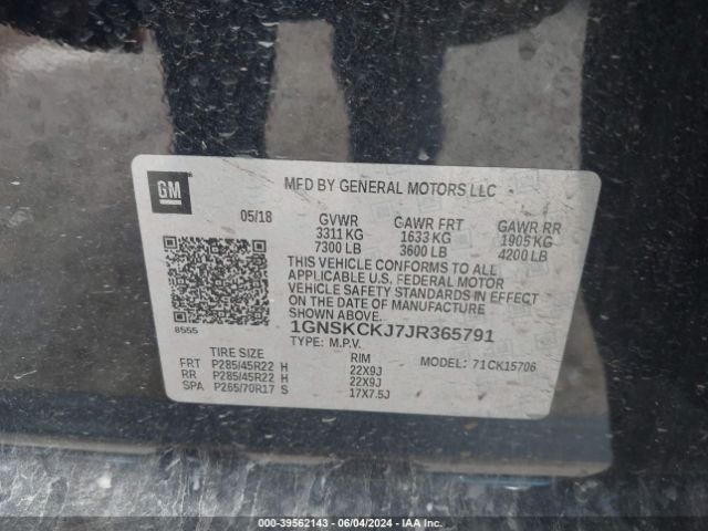 1GNSKCKJ7JR365791 Chevrolet Tahoe Premier