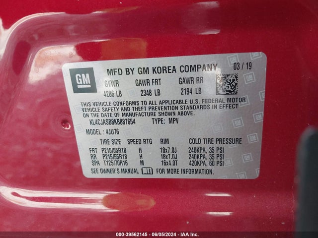 KL4CJASB8KB887654 Buick Encore Fwd Preferred