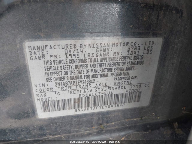 Nissan SENTRA S 2014 3N1AB7AP7EY243842 Image 9