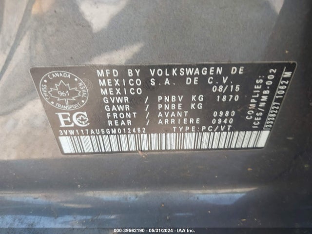 3VW117AU5GM012452 Volkswagen Golf Tsi S 4-door