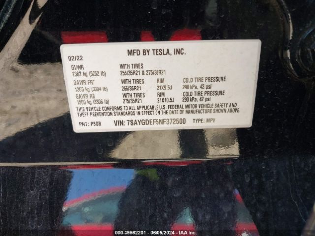 7SAYGDEF5NF372500 Tesla Model Y Performance Dual Motor All-wheel Drive