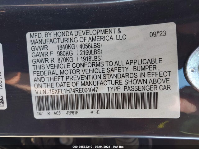 Honda Civic Ex-l 2024 19XFL1H74RE004047 Image 9