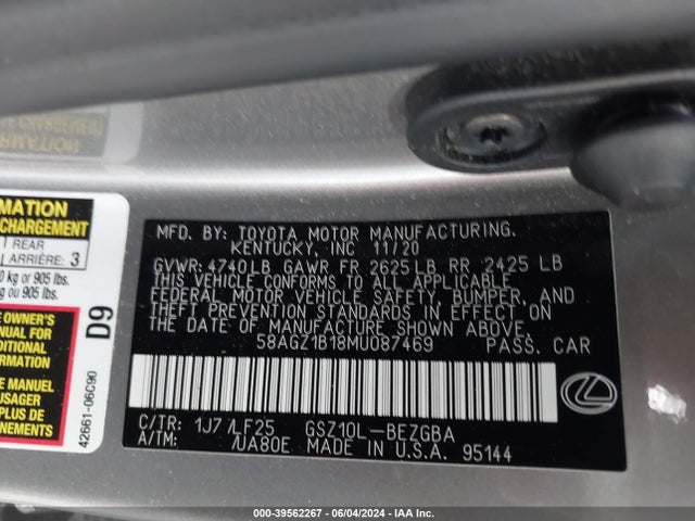 58AGZ1B18MU087469 Lexus Es 350 F Sport