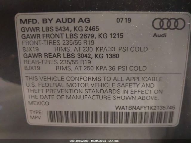 WA1BNAFY1K2135745 Audi Q5 45 Premium