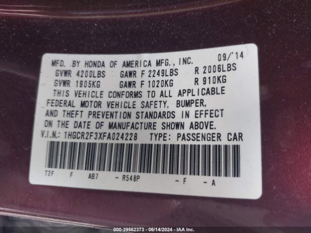 1HGCR2F3XFA024228 Honda ACCORD LX