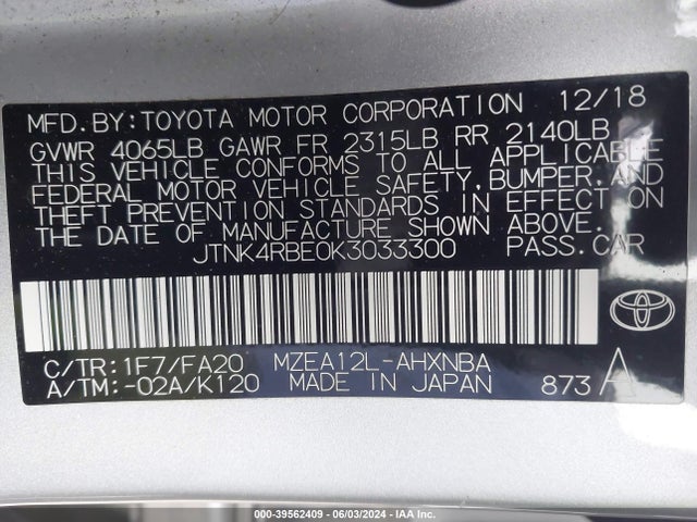 Toyota COROLLA SE 2019 JTNK4RBE0K3033300 Image 9