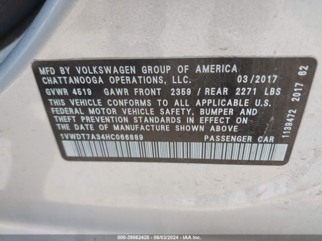 1VWDT7A34HC066889 Volkswagen Passat 1.8t R-line