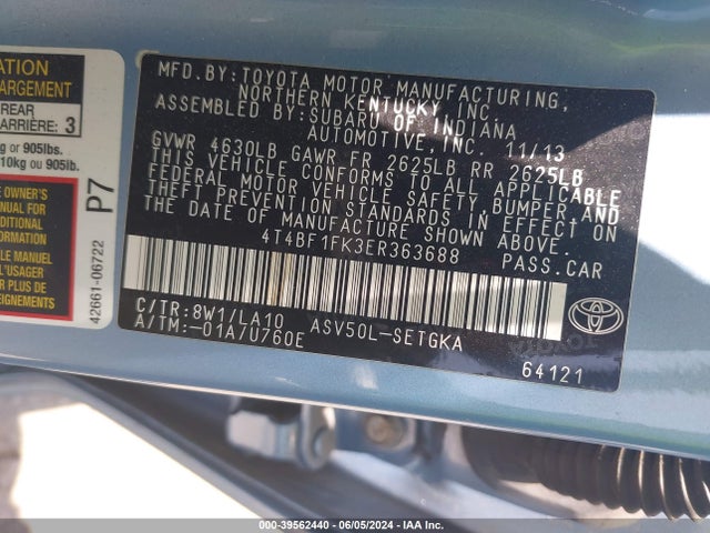 Toyota CAMRY XLE 2014 4T4BF1FK3ER363688 Image 9