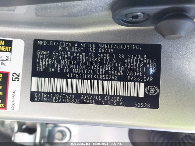 Toyota CAMRY SE 2019 4T1B11HK0KU856262 Image 9