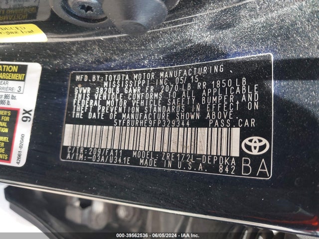 Toyota COROLLA L 2015 5YFBURHE9FP329344 Image 9