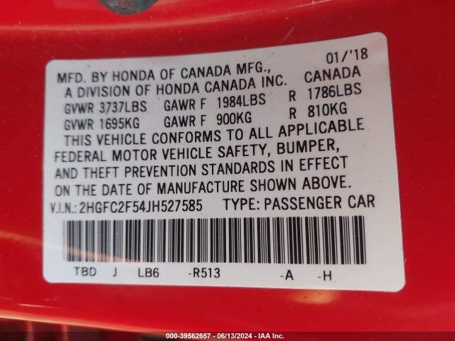 Honda Civic Lx 2018 2HGFC2F54JH527585 Image 9