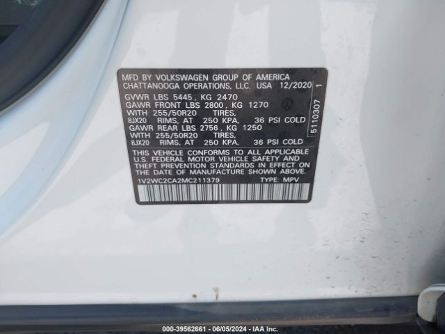 1V2WC2CA2MC211379 Volkswagen Atlas Cross Sport 2.0t Se W/technology