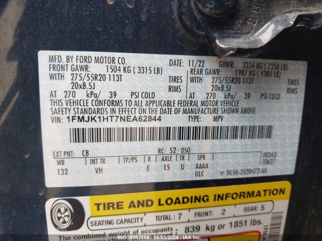 Ford Expedition Xlt Max 2022 1FMJK1HT7NEA62844 Image 9