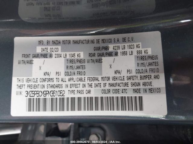 3MZBPBCM9PM361052 Mazda Mazda3 2.5 S Carbon Edition