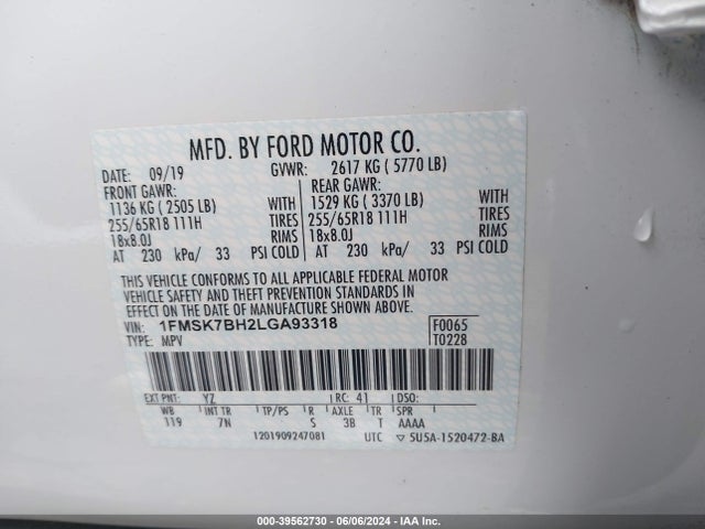 Ford Explorer 2020 1FMSK7BH2LGA93318 Image 9