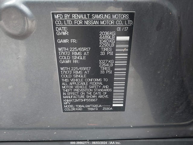 Nissan ROGUE SV 2017 KNMAT2MT5HP551667 Image 9