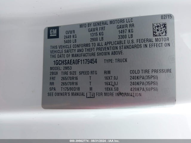 Chevrolet Colorado Wt 2015 1GCHSAEA0F1179454 Image 9