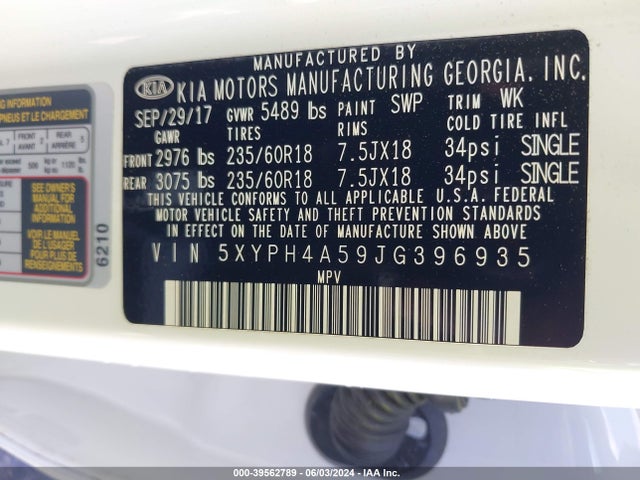 KIA Sorento 3.3l Ex 2018 5XYPH4A59JG396935 Image 9