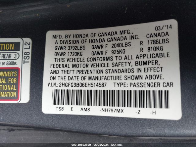 2HGFG3B06EH514587 Honda Civic Ex-l