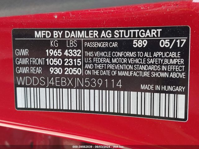 WDDSJ4EBXJN539114 Mercedes-Benz CLA 250
