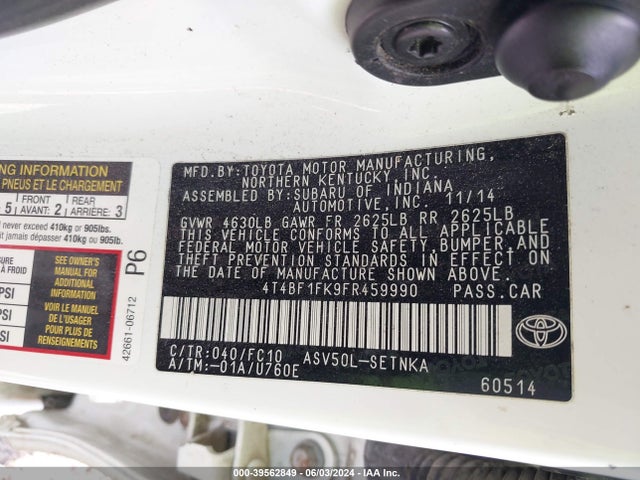 Toyota CAMRY LE 2015 4T4BF1FK9FR459990 Image 9